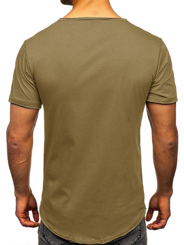 Men's Knit V-Neck Short Sleeve Henley T-Shirt