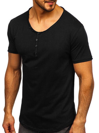 Men's Knit V-Neck Short Sleeve Henley T-Shirt