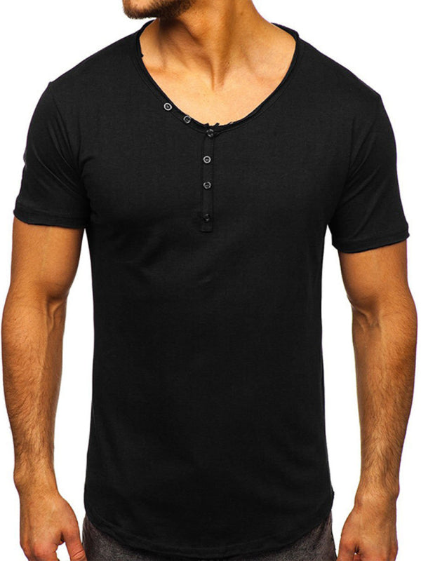 Men's Knit V-Neck Short Sleeve Henley T-Shirt