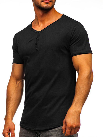 Men's Knit V-Neck Short Sleeve Henley T-Shirt