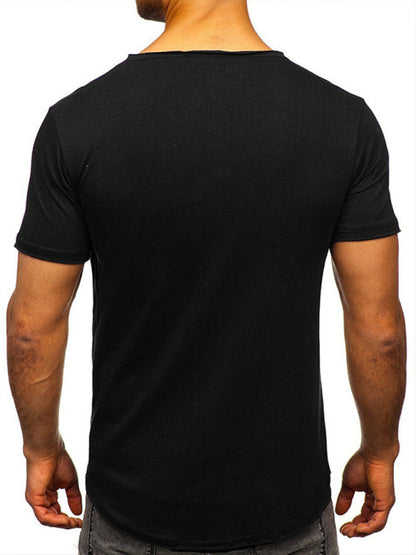 Men's Knit V-Neck Short Sleeve Henley T-Shirt