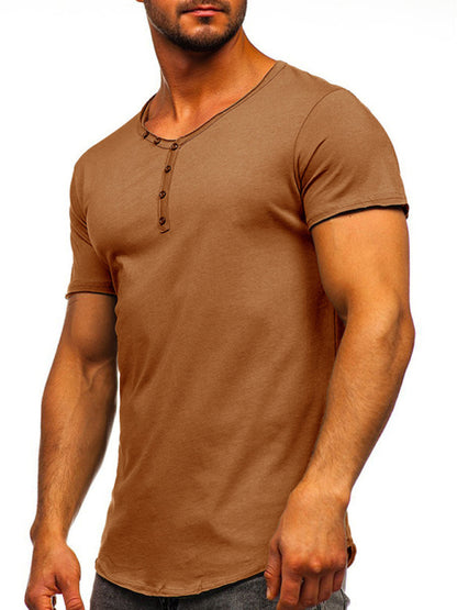 Men's Knit V-Neck Short Sleeve Henley T-Shirt