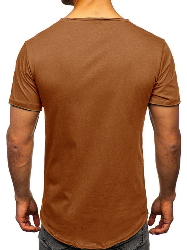 Men's Knit V-Neck Short Sleeve Henley T-Shirt