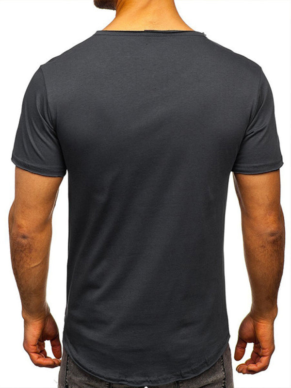 Men's Knit V-Neck Short Sleeve Henley T-Shirt