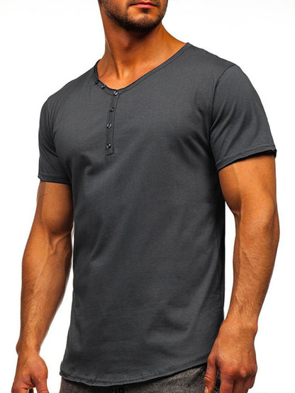 Men's Knit V-Neck Short Sleeve Henley T-Shirt