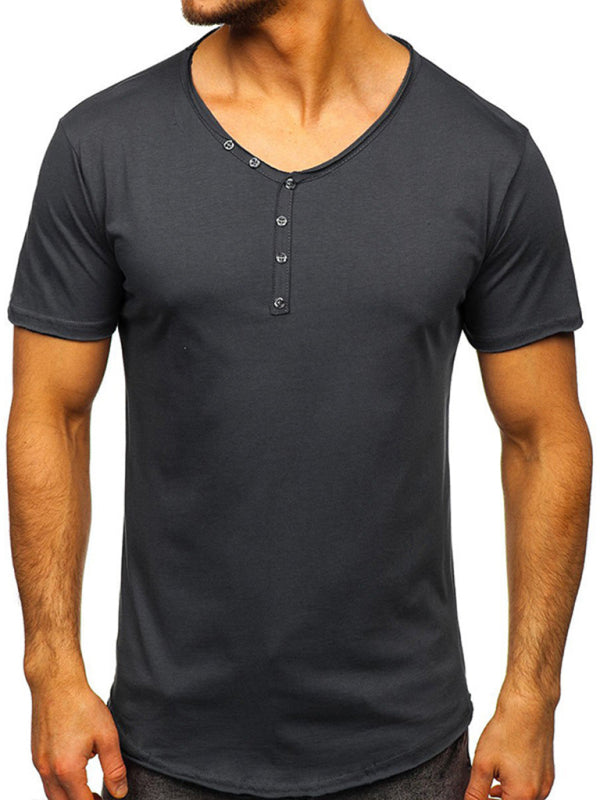 Men's Knit V-Neck Short Sleeve Henley T-Shirt