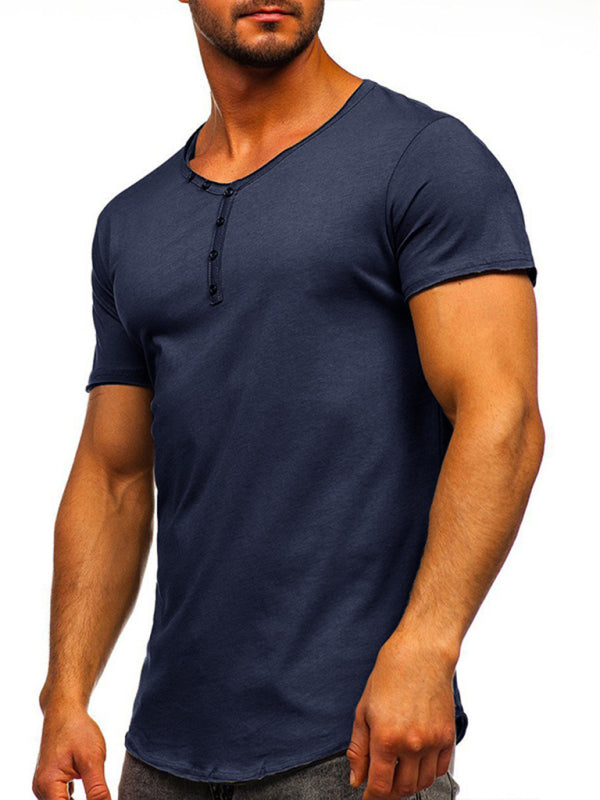 Men's Knit V-Neck Short Sleeve Henley T-Shirt