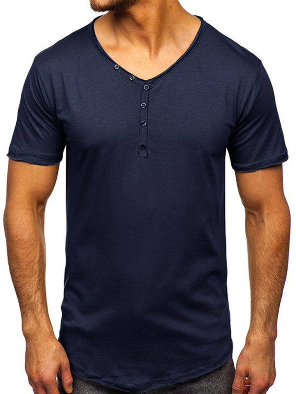 Men's Knit V-Neck Short Sleeve Henley T-Shirt