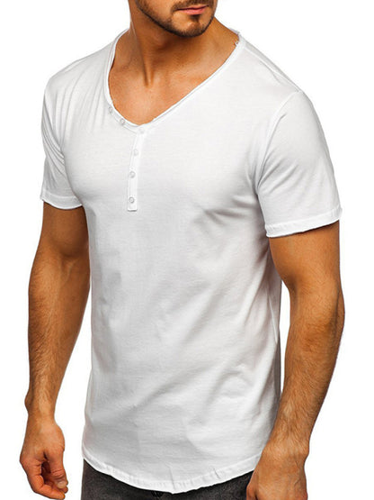 Men's Knit V-Neck Short Sleeve Henley T-Shirt