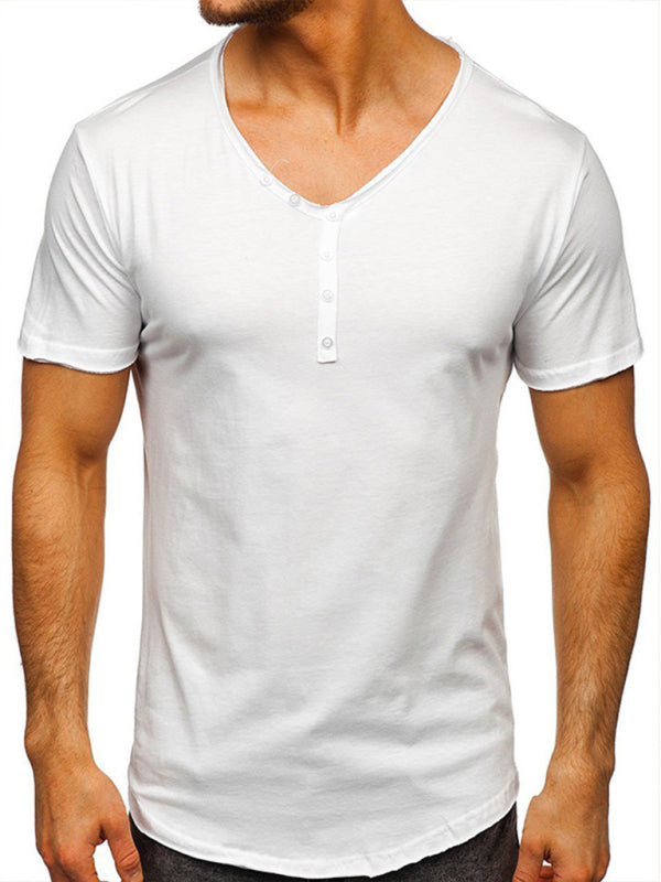 Men's Knit V-Neck Short Sleeve Henley T-Shirt