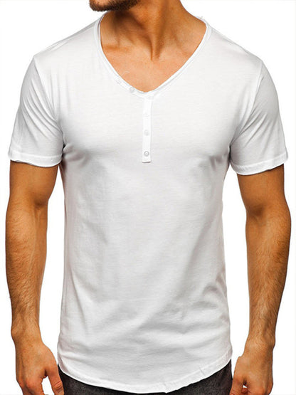 Men's Knit V-Neck Short Sleeve Henley T-Shirt