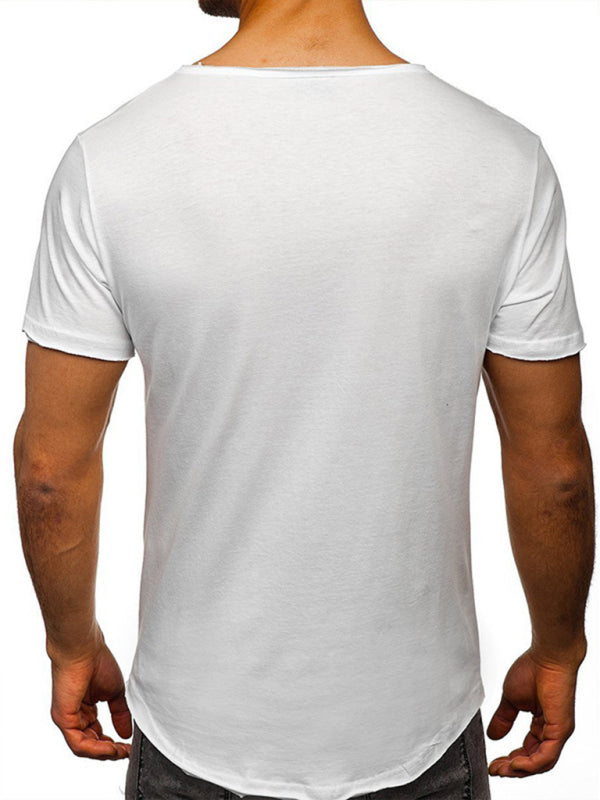 Men's Knit V-Neck Short Sleeve Henley T-Shirt