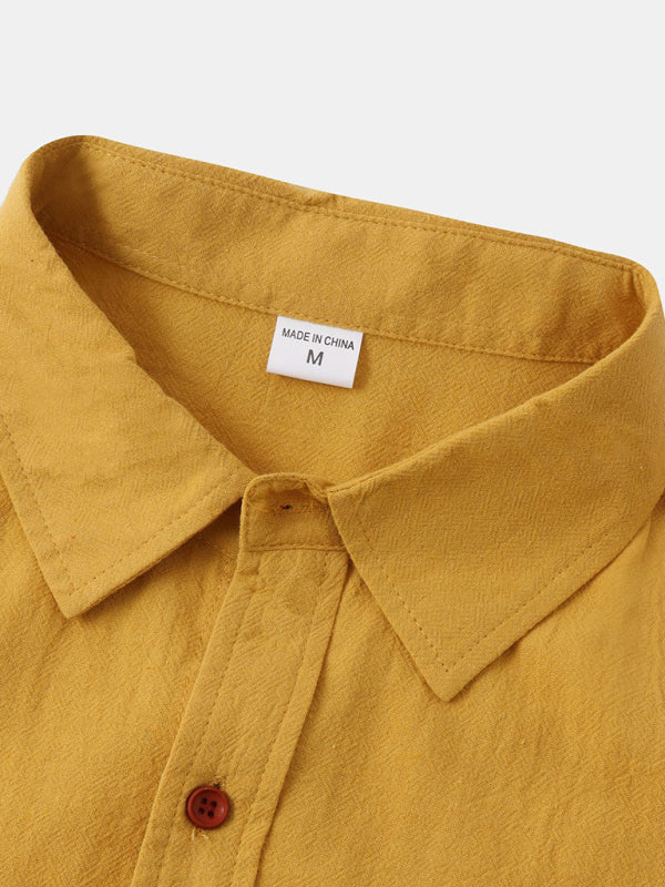 Men's Square Neck Casual Cotton Linen Shirt Linen Solid Color Half Sleeve Top