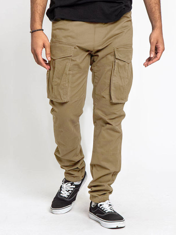 Men's Solid Color Multi-Pocket Casual Cargo Pants