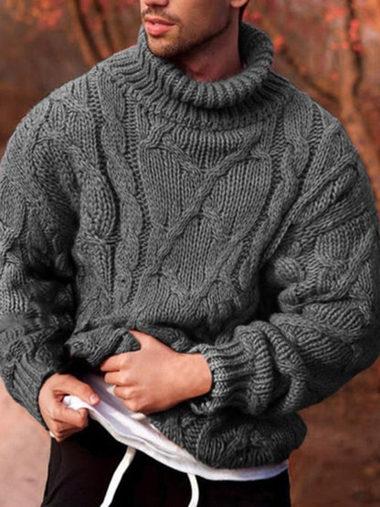 Men's Solid Color Fashion Casual Twist Turtleneck Sweater