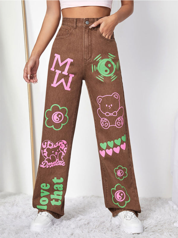 Women's Graffiti Graphics On The Front Wide-leg Silhouette Jeans