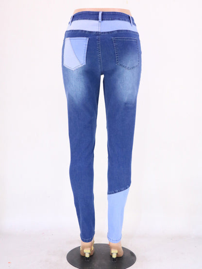 Women's High Waist Colorblock Skinny Jeans