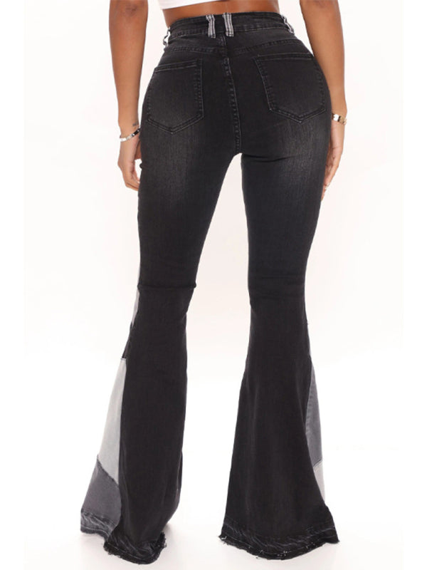 Women's Colorblock High Waist Flared Jeans