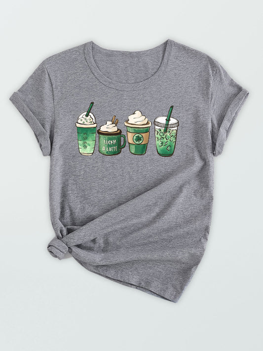 Four-leaf Clover Iced Coffee Cups Short Sleeve T-shirt