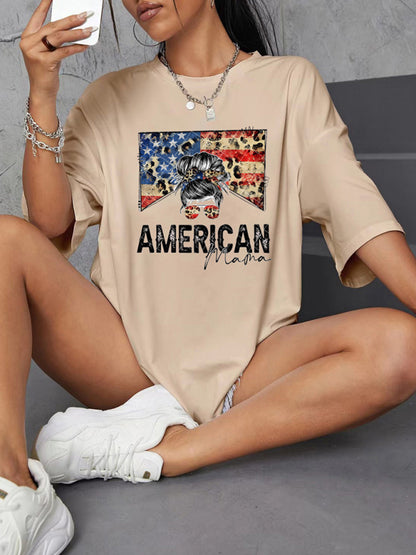 Women's Knitted Round Neck Casual Independence Day Oversize Short Sleeve T-Shirt