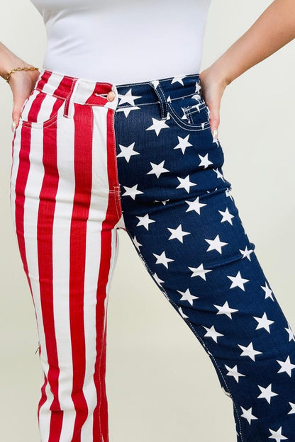 Judy Blue High Waist American Flag Print Flare Jeans